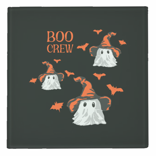 Boo Crew Halloween Ghost with Witch Hat and Bats - personalised beer coaster by EZbie