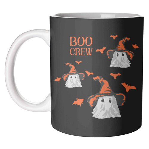 Boo Crew Halloween Ghost with Witch Hat and Bats - unique mug by EZbie