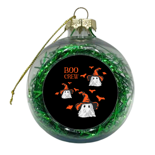 Boo Crew Halloween Ghost with Witch Hat and Bats - xmas bauble by EZbie