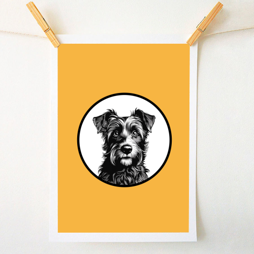 Border Terrier Cameo Dog Portrait (Mustard Yellow) - A1 - A4 art print by Adam Regester
