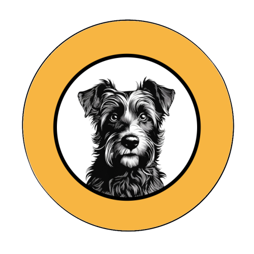 Border Terrier Cameo Dog Portrait (Mustard Yellow) - Circle Sticker by Adam Regester