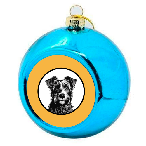 Border Terrier Cameo Dog Portrait (Mustard Yellow) - colourful christmas bauble by Adam Regester
