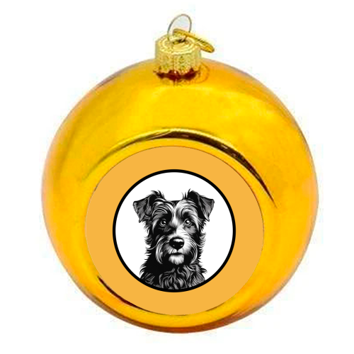 Border Terrier Cameo Dog Portrait (Mustard Yellow) - colourful christmas bauble by Adam Regester