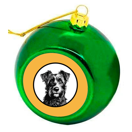 Border Terrier Cameo Dog Portrait (Mustard Yellow) - colourful christmas bauble by Adam Regester