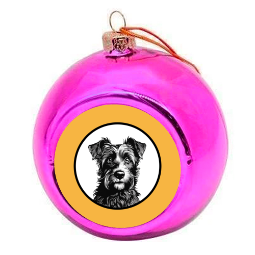 Border Terrier Cameo Dog Portrait (Mustard Yellow) - colourful christmas bauble by Adam Regester