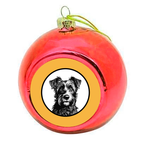 Border Terrier Cameo Dog Portrait (Mustard Yellow) - colourful christmas bauble by Adam Regester