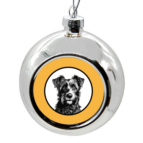 Border Terrier Cameo Dog Portrait (Mustard Yellow) - colourful christmas bauble by Adam Regester