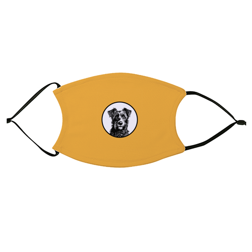 Border Terrier Cameo Dog Portrait (Mustard Yellow) - face cover mask by Adam Regester