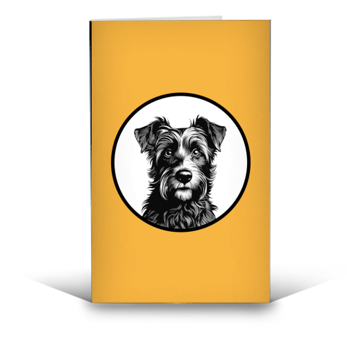 Border Terrier Cameo Dog Portrait (Mustard Yellow) - funny greeting card by Adam Regester