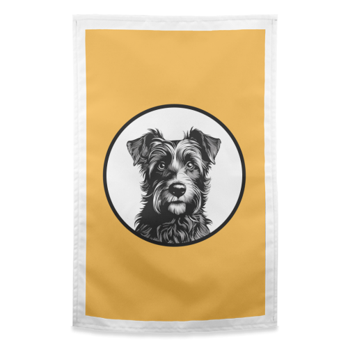 Border Terrier Cameo Dog Portrait (Mustard Yellow) - funny tea towel by Adam Regester