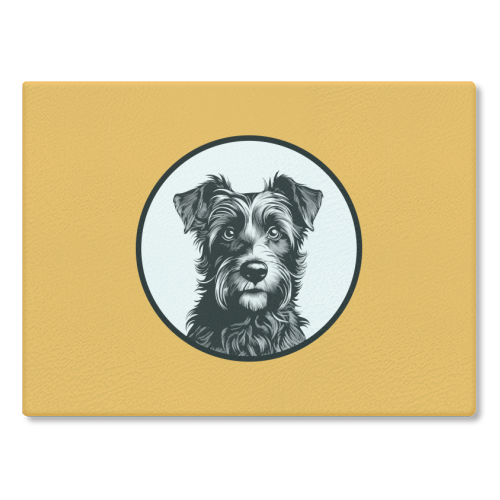 Border Terrier Cameo Dog Portrait (Mustard Yellow) - glass chopping board by Adam Regester