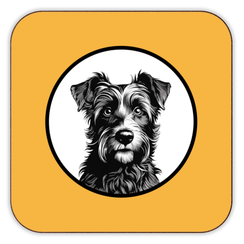 Border Terrier Cameo Dog Portrait (Mustard Yellow) - personalised beer coaster by Adam Regester