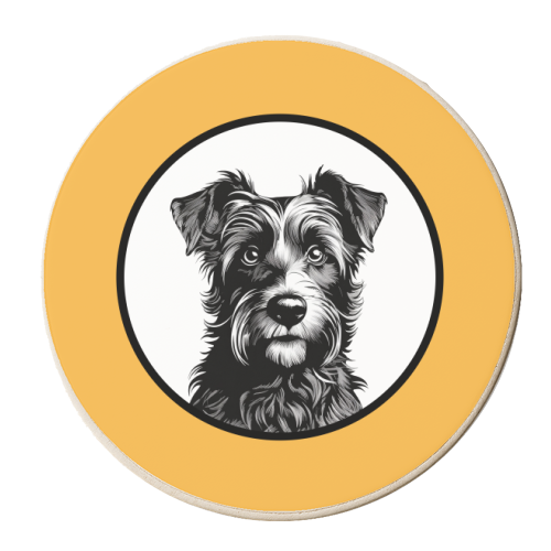 Border Terrier Cameo Dog Portrait (Mustard Yellow) - personalised beer coaster by Adam Regester