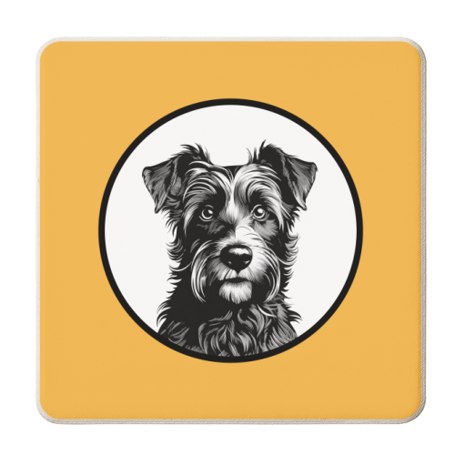 Border Terrier Cameo Dog Portrait (Mustard Yellow) - personalised beer coaster by Adam Regester