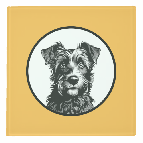 Border Terrier Cameo Dog Portrait (Mustard Yellow) - personalised beer coaster by Adam Regester
