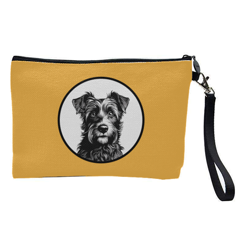 Border Terrier Cameo Dog Portrait (Mustard Yellow) - pretty makeup bag by Adam Regester