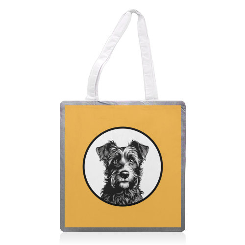 Border Terrier Cameo Dog Portrait (Mustard Yellow) - printed canvas tote bag by Adam Regester