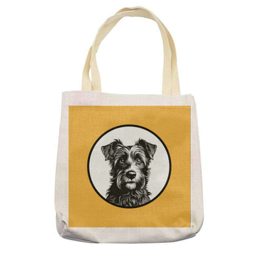 Border Terrier Cameo Dog Portrait (Mustard Yellow) - printed canvas tote bag by Adam Regester