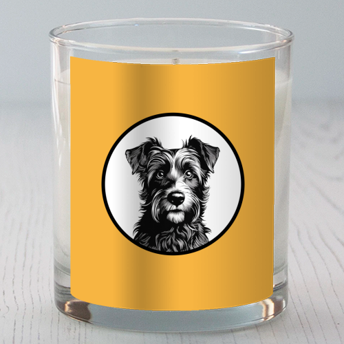 Border Terrier Cameo Dog Portrait (Mustard Yellow) - scented candle by Adam Regester