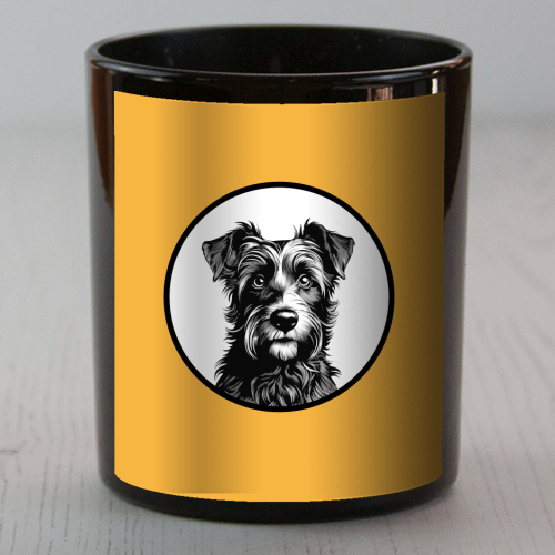 Border Terrier Cameo Dog Portrait (Mustard Yellow) - scented candle by Adam Regester
