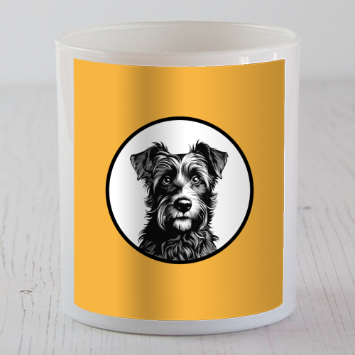 Border Terrier Cameo Dog Portrait (Mustard Yellow) - scented candle by Adam Regester
