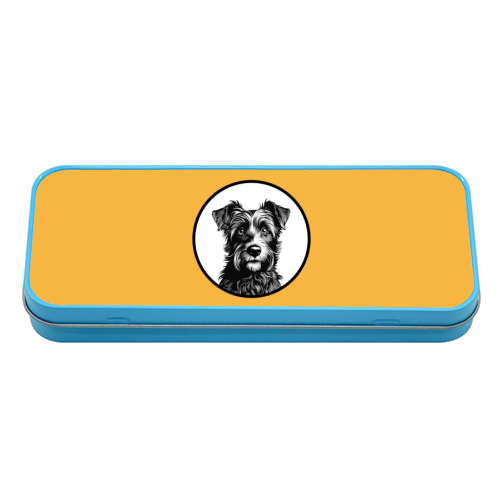 Border Terrier Cameo Dog Portrait (Mustard Yellow) - tin pencil case by Adam Regester