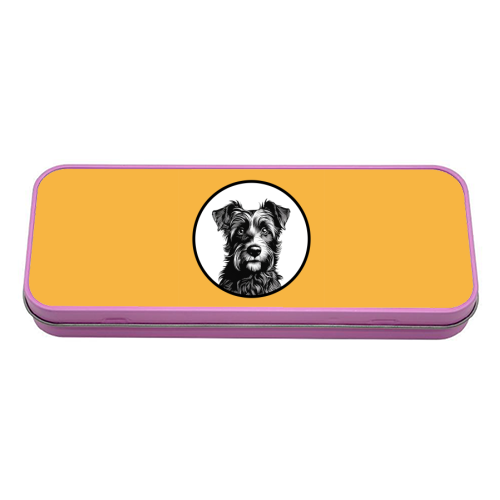 Border Terrier Cameo Dog Portrait (Mustard Yellow) - tin pencil case by Adam Regester