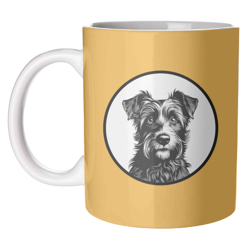 Border Terrier Cameo Dog Portrait (Mustard Yellow) - unique mug by Adam Regester