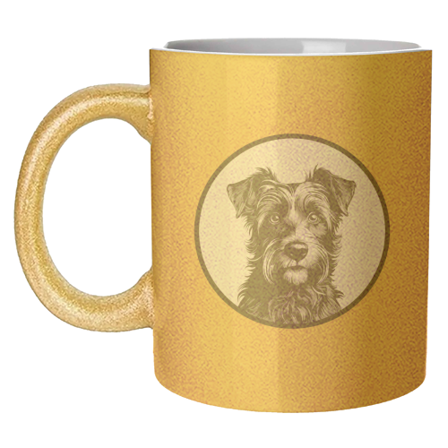 Border Terrier Cameo Dog Portrait (Mustard Yellow) - unique mug by Adam Regester