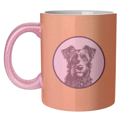 Border Terrier Cameo Dog Portrait (Mustard Yellow) - unique mug by Adam Regester