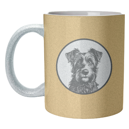 Border Terrier Cameo Dog Portrait (Mustard Yellow) - unique mug by Adam Regester