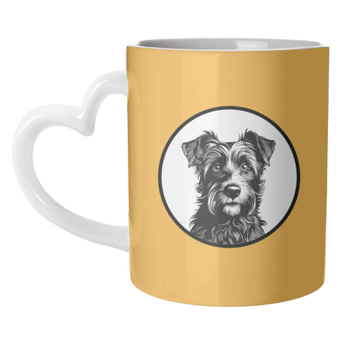 Border Terrier Cameo Dog Portrait (Mustard Yellow) - unique mug by Adam Regester