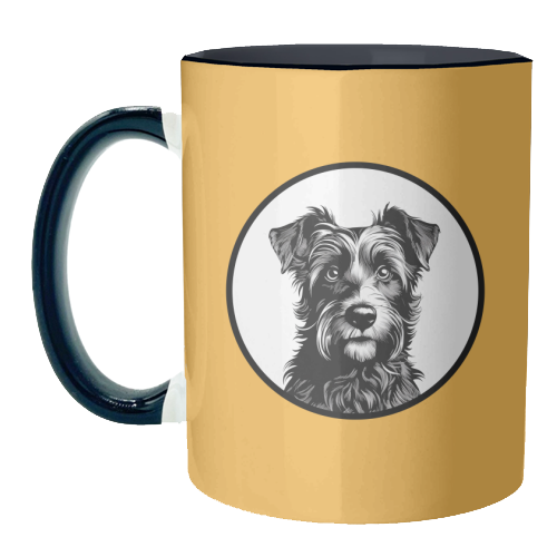 Border Terrier Cameo Dog Portrait (Mustard Yellow) - unique mug by Adam Regester