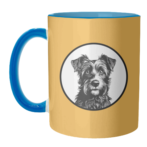 Border Terrier Cameo Dog Portrait (Mustard Yellow) - unique mug by Adam Regester