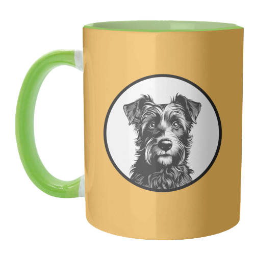Border Terrier Cameo Dog Portrait (Mustard Yellow) - unique mug by Adam Regester