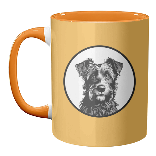 Border Terrier Cameo Dog Portrait (Mustard Yellow) - unique mug by Adam Regester
