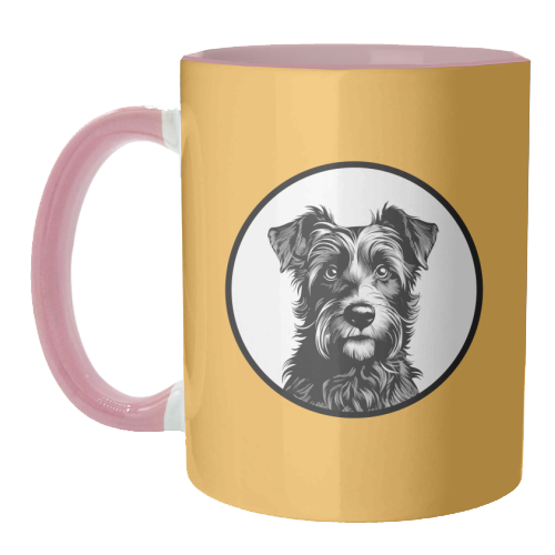 Border Terrier Cameo Dog Portrait (Mustard Yellow) - unique mug by Adam Regester