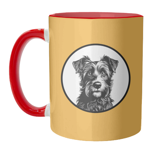 Border Terrier Cameo Dog Portrait (Mustard Yellow) - unique mug by Adam Regester