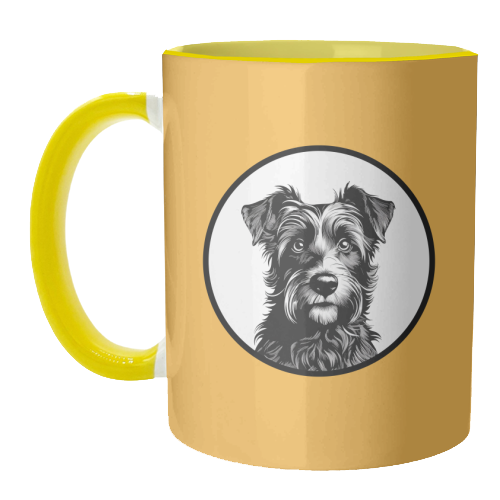 Border Terrier Cameo Dog Portrait (Mustard Yellow) - unique mug by Adam Regester