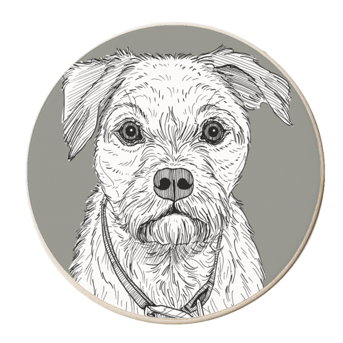 Border Terrier Dog Portrait - personalised beer coaster by Adam Regester