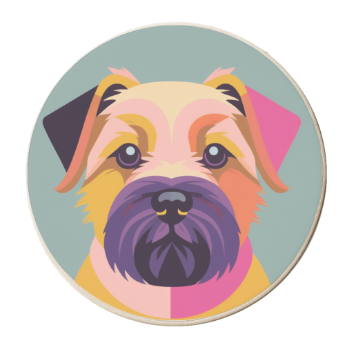 Border Terrier Geometric Graphic Dog Portrait - personalised beer coaster by Adam Regester