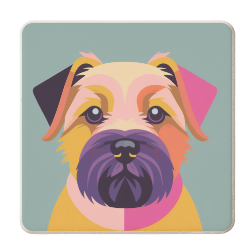 Border Terrier Geometric Graphic Dog Portrait - personalised beer coaster by Adam Regester