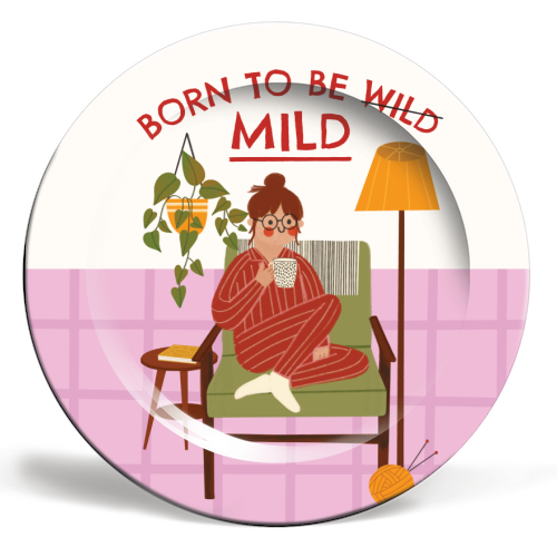 Born to be mild Funny Introvert Illustration Design - ceramic dinner plate by AbiGoLucky