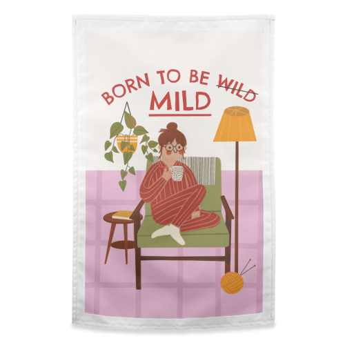 Born to be mild Funny Introvert Illustration Design - funny tea towel by AbiGoLucky