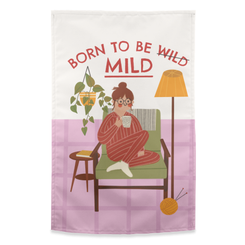 Born to be mild Funny Introvert Illustration Design - funny tea towel by AbiGoLucky