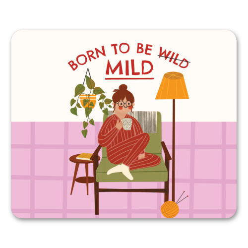 Born to be mild Funny Introvert Illustration Design - mouse mat by AbiGoLucky