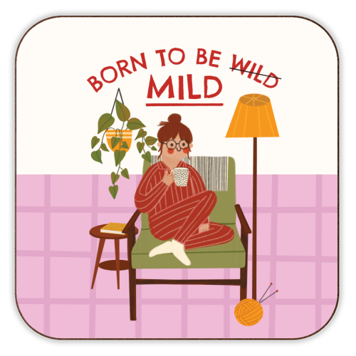 Born to be mild Funny Introvert Illustration Design - personalised beer coaster by AbiGoLucky