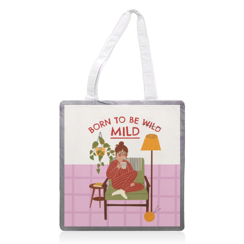Born to be mild Funny Introvert Illustration Design - printed canvas tote bag by AbiGoLucky