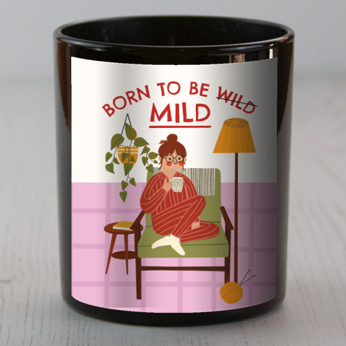 Born to be mild Funny Introvert Illustration Design - scented candle by AbiGoLucky