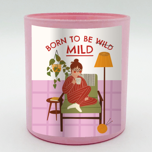 Born to be mild Funny Introvert Illustration Design - scented candle by AbiGoLucky